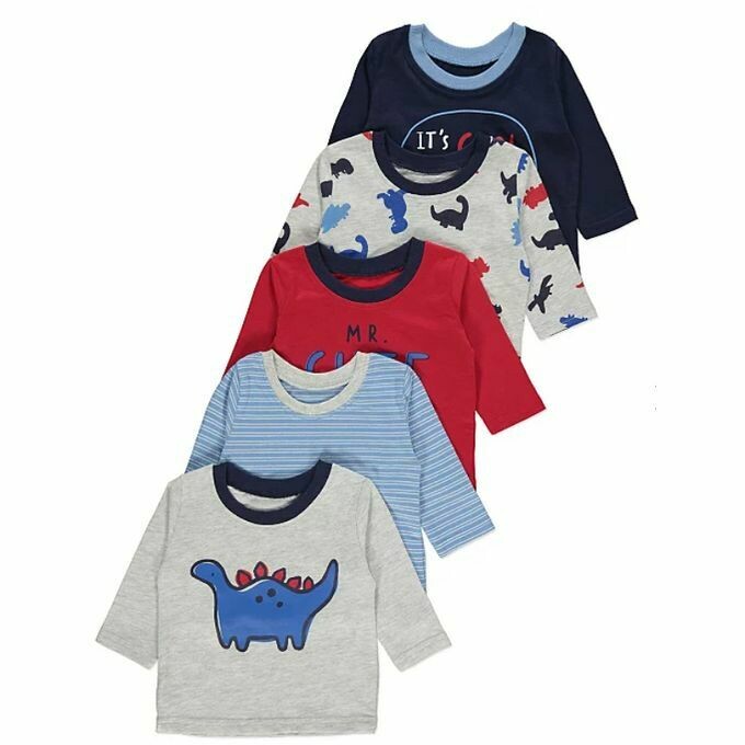 Navy Dinosaur Print Tops 5 Pack