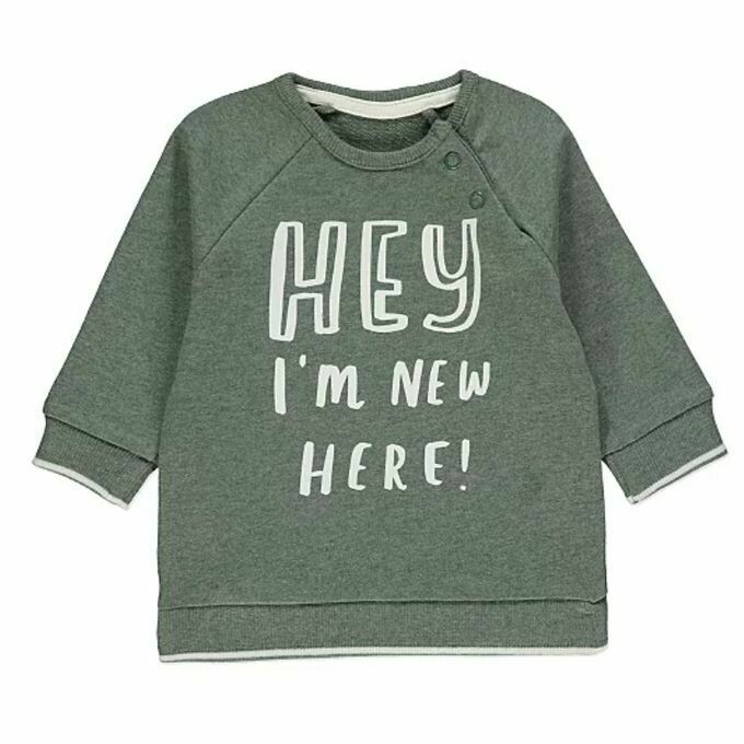 Green Slogan &quot;Hey I&#39;m new here&quot; Long Sleeve Top
