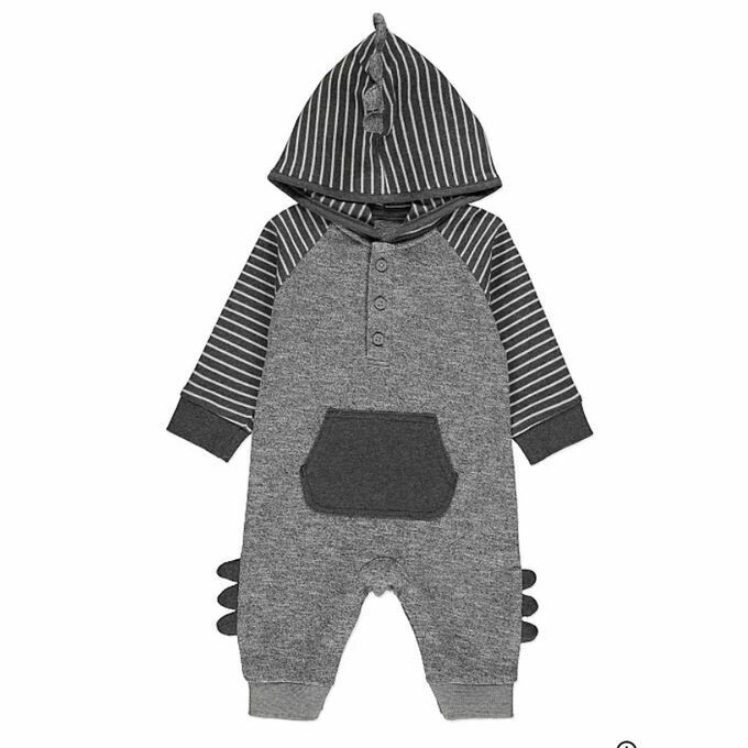 Grey Striped Dinosaur Monster Onesie Outfit