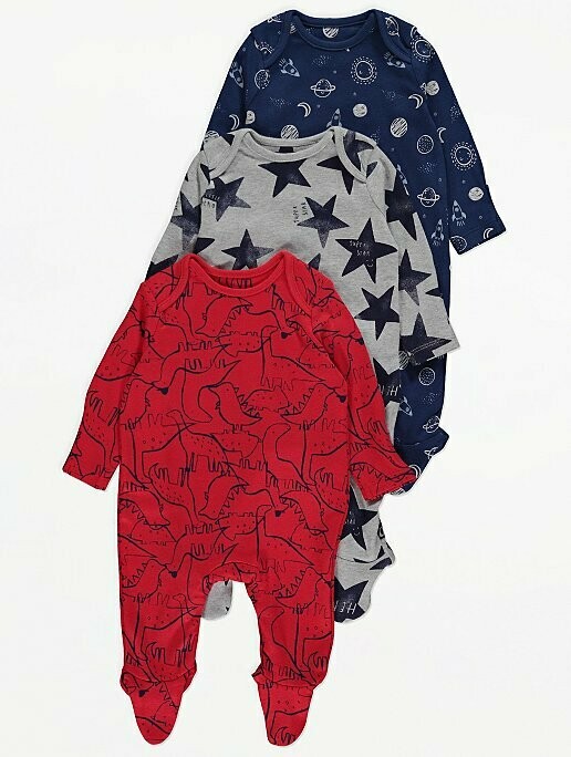 Navy Dinosaur Print Sleepsuits 3 Pack