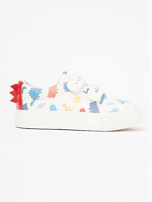 First Walkers White Dinosaur Print 2 Strap Trainers