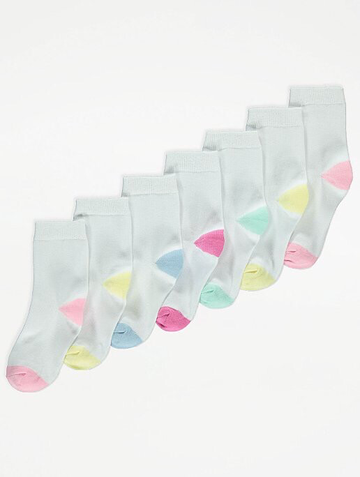 White Pastel Trim Ankle Socks 7 Pack