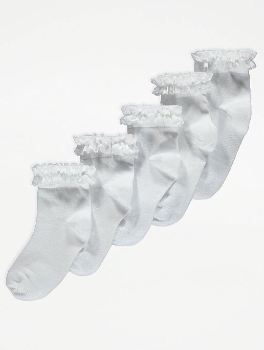 White Feel Fresh Lace Trim Socks 5 Pack