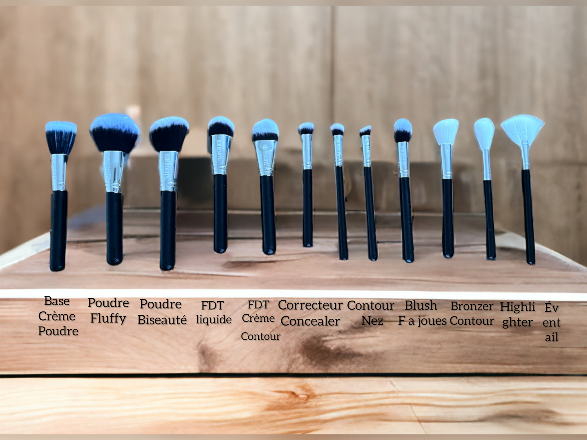 Set de 12 pinceaux Noir Et Argentes Pro Spécial Teint. By Elprofesor (NOUVEAU)