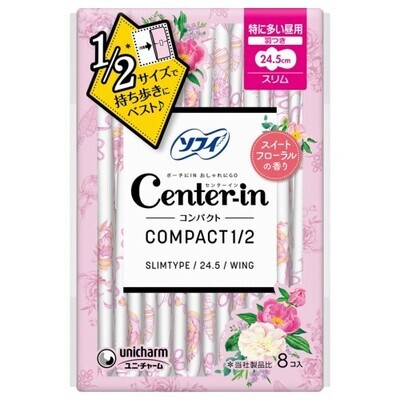 Center-in Compact 1/2 Natural Floral Scent For super heavy days/slim 24.5cm with wings (Made in Japan)