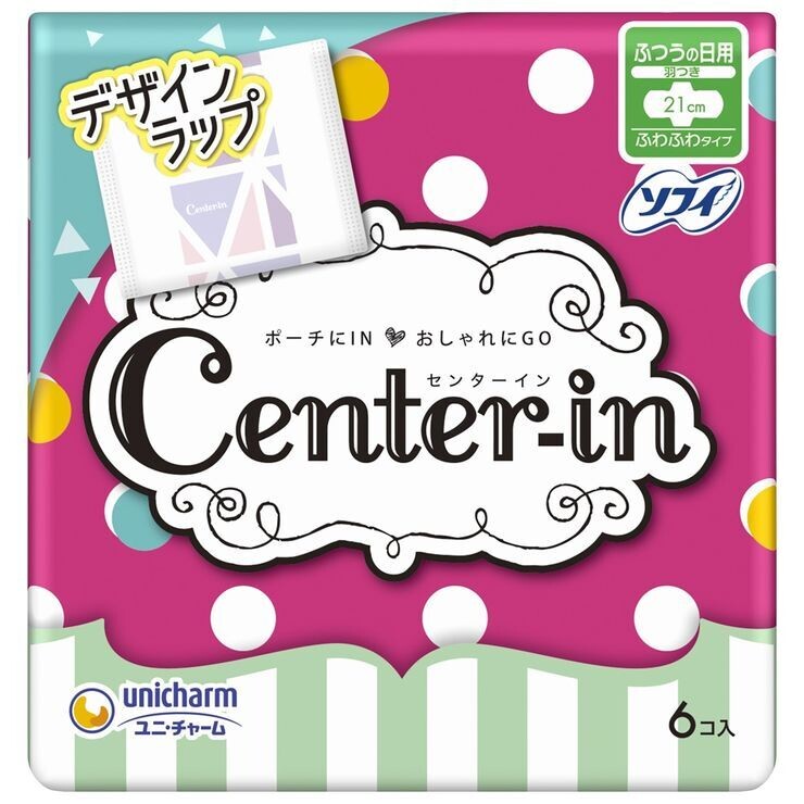 Unicharm Center-in Sanitary Napkins Compact Fluffy Normal Day use 21cm 6pcs (Made in Japan)