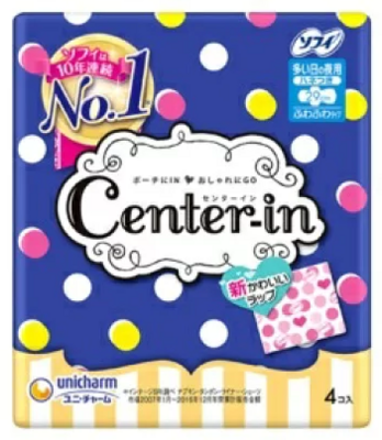 Unicharm Center-in Sanitary Napkins Fluffy Type Heavy Flow Night use 29cm 4 Pcs (Made in Japan)