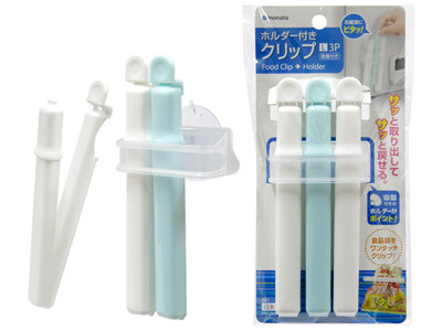 Food Bag Clip with Holder 3PCS (Made in Japan)