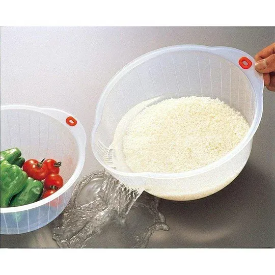 Inomata Speed Bowl 23 Rice &amp; Vegetable Washing Bowl, Clear (Made in Japan)