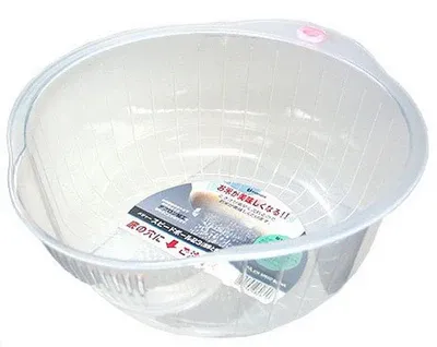 Inomata Speed Bowl 23 Rice &amp; Vegetable Washing Bowl, Clear (Made in Japan)