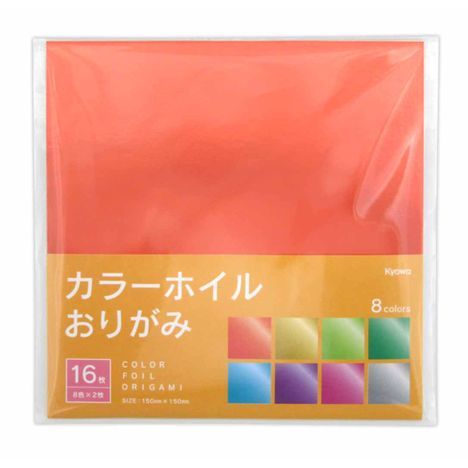 Kyowa Color Foil Origami 15×15 cm, 16 Sheets (8 Colours × 2, Made in Japan)