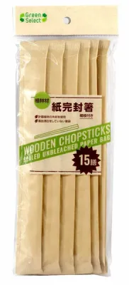 Green Select Reforested Wood Paper-Wrapped Chopsticks with Toothpicks, 15 Pairs (Made in Vietnam)