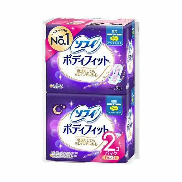 Unicharm Sofy Body Fit Super Night Guard 29cm With wings 9pcs x 2 Packs (Made in Japan)