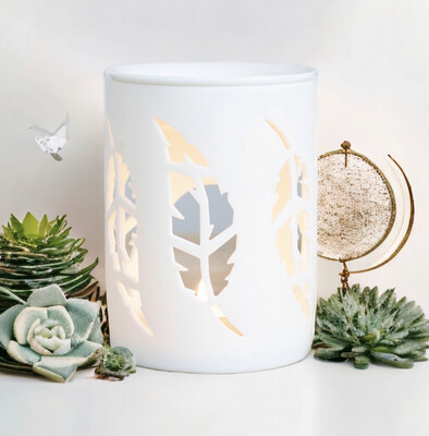 Feather Cut Out White Oil/ Wax Burner