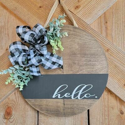 Door Hanger, Hello, Wooden Wreath, Front Door, House Warming Gift, Home Decor, Wooden Sign, Circle