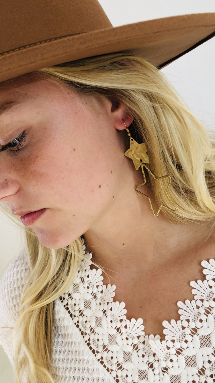 Star Light Antique Gold Earrings