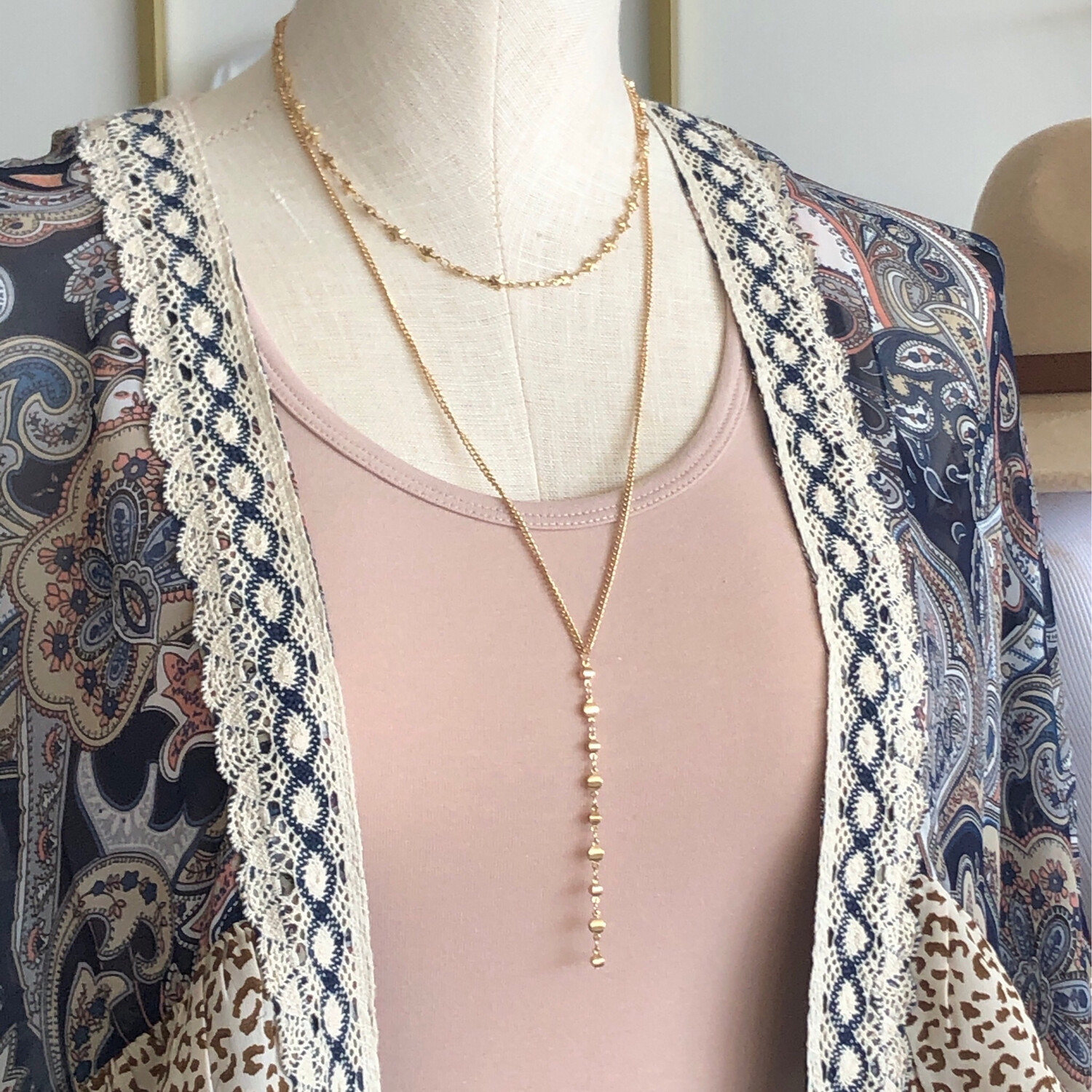 Gold Star Drop Layered Necklace