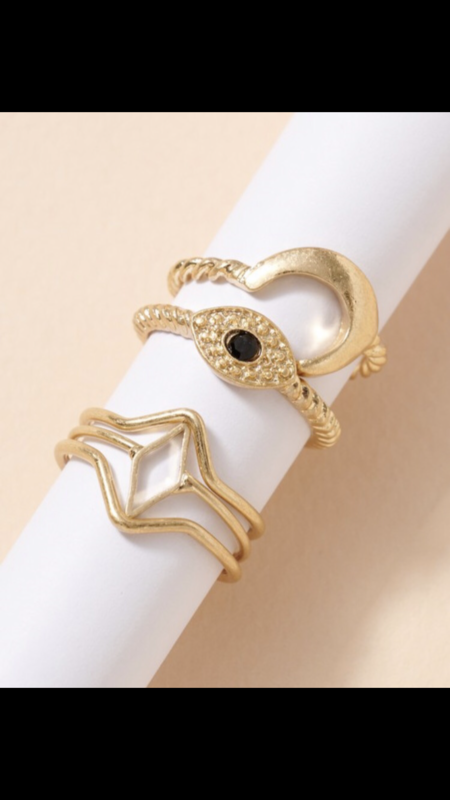 Moon Charm Ring Set