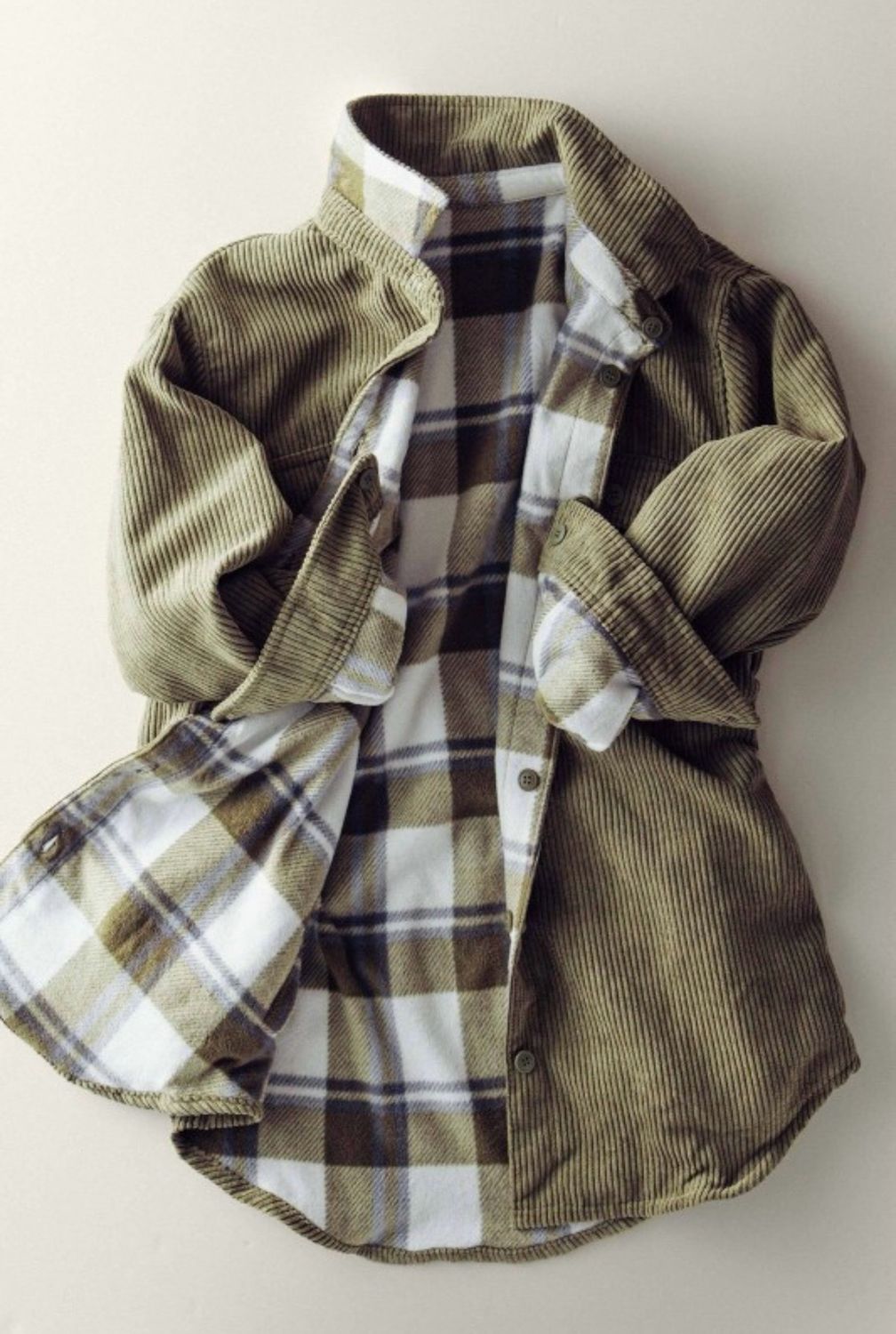 Olive Reversible Corduroy Plaid Shacket