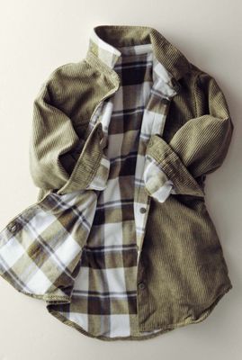 Olive Reversible Corduroy Plaid Shacket