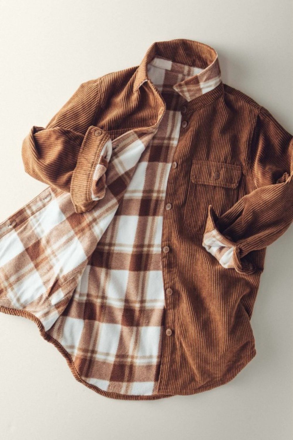 Brown Reversible Corduroy Plaid Shacket