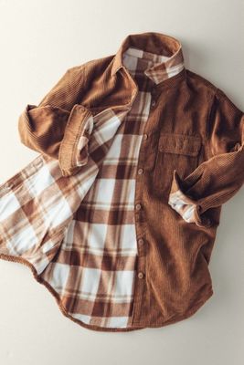 Brown Reversible Corduroy Plaid Shacket