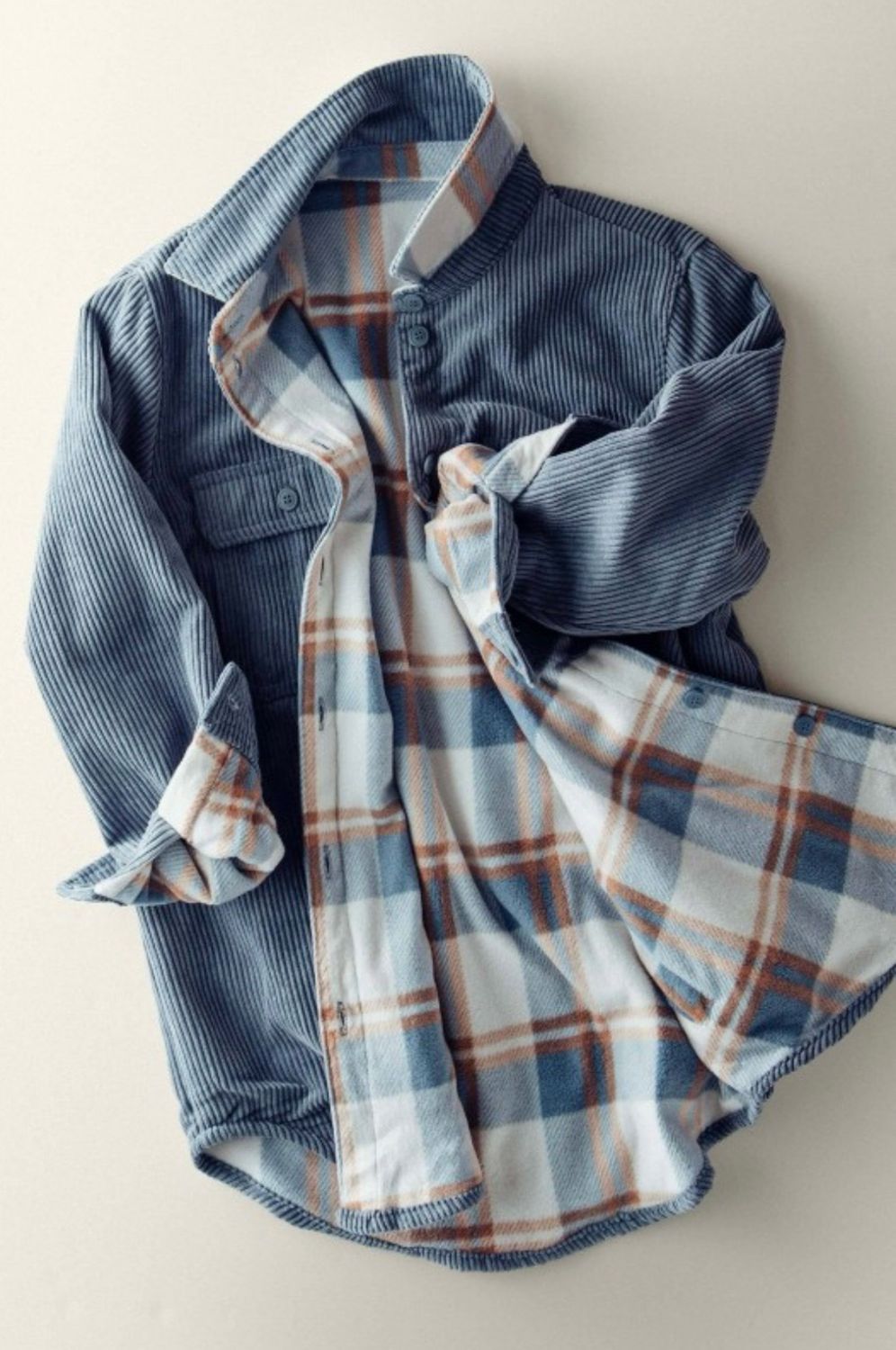 Blue Stone Reversible Corduroy Plaid Shacket