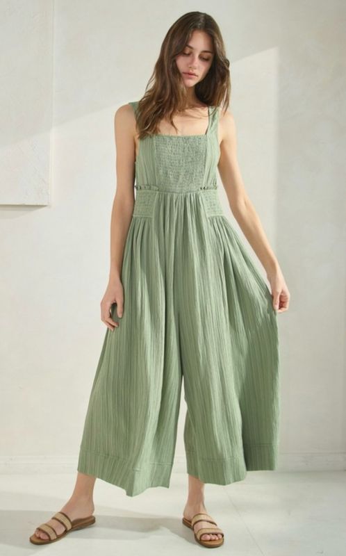 Crinkle Sage Jumpsuit