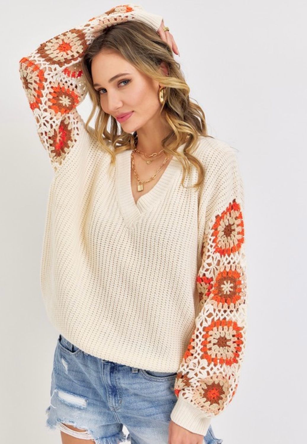 Patchwork Sleeve Knit Sweater