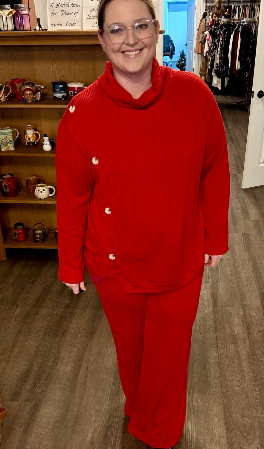 Ultrasoft Red Ribbed Mock Neck Travel Set