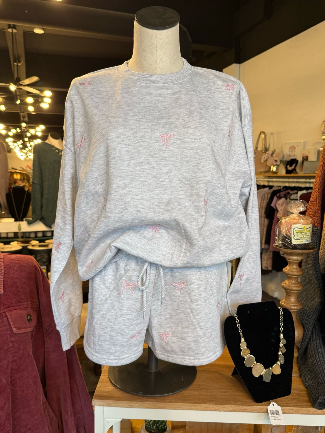 Ice Grey Embroidered Bow Short Set