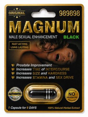 Magnum 989898 Black capsule packaging showing blister pack with capsule and product card details