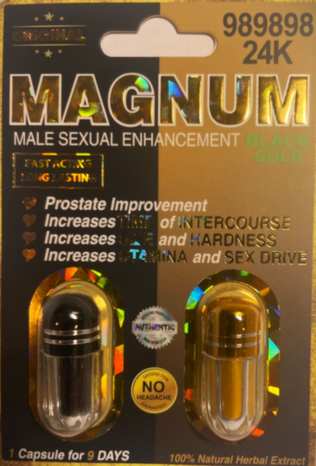 Magnum 989898 Black &amp; 24K Gold Capsules – 4 Count Pack (2 Black + 2 Gold)