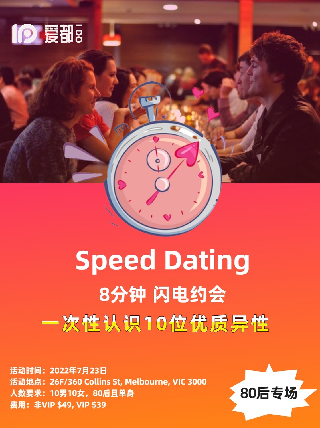 墨尔本·线下Speed Dating（80后专场）