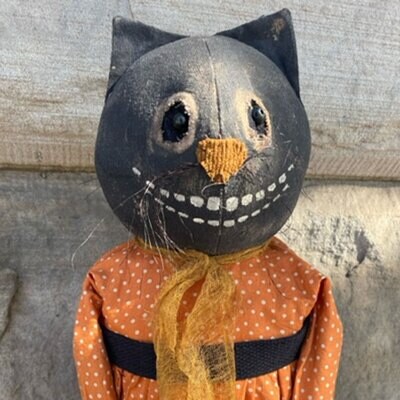 Black Cat with Orange Dress