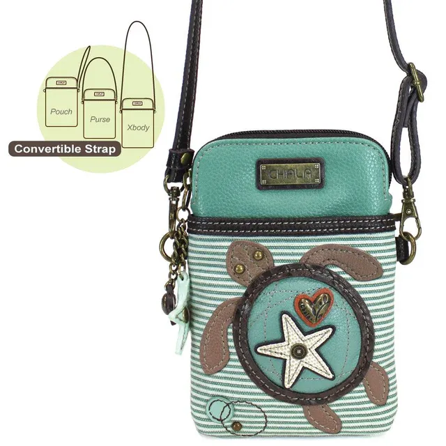 Cellphone Crossbody Turtle Teal Stripe