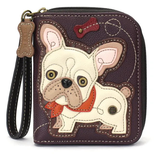 Zip Around Wallet French Bulldog Plum