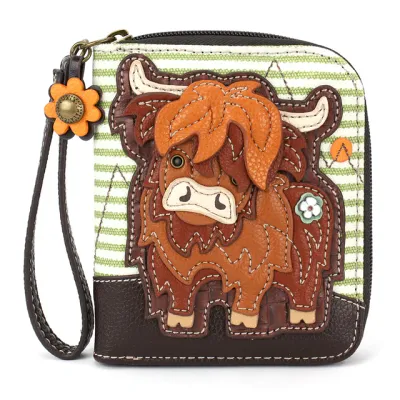 Zip Around Wallet Highland Cow Green Stripe