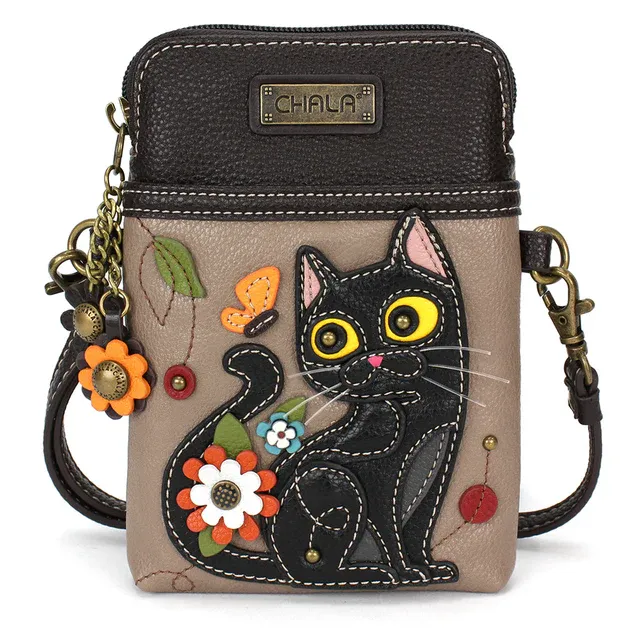 Cellphone Crossbody Black Cat Warm Gray