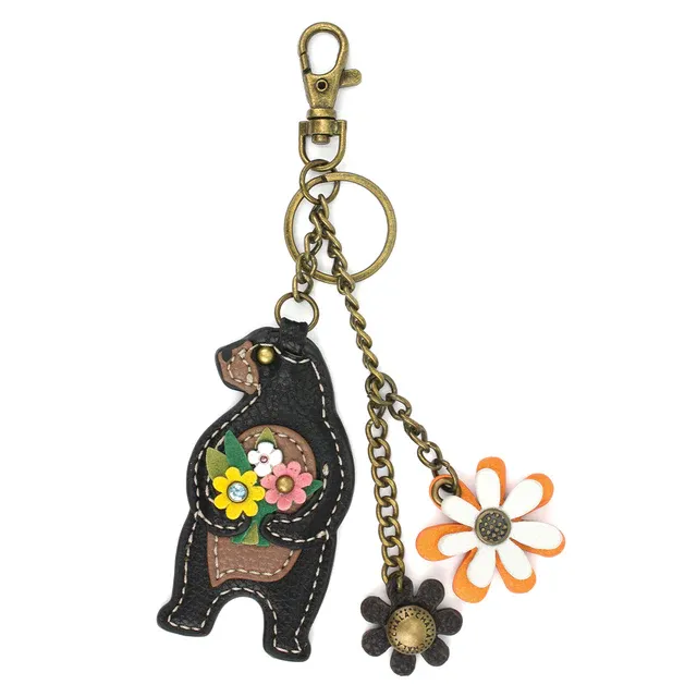 Mini Keychain Bear Black w/flower charm