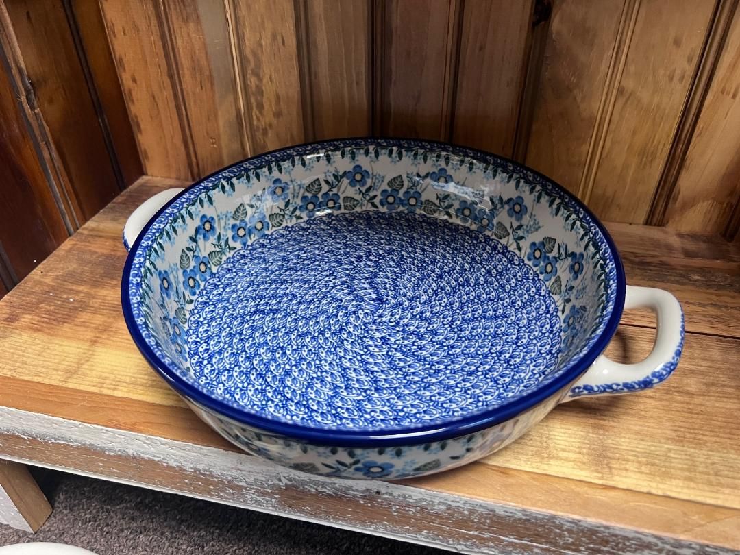 Joyful Blue Baker Round w/handles 10"