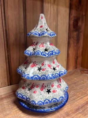 Crimson Bells Christmas Tree w/Base 8"