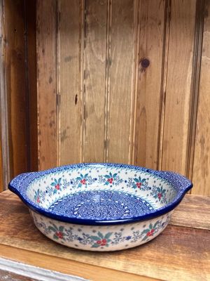 Winter Holly Baker Round w/Handles 8" 1583837