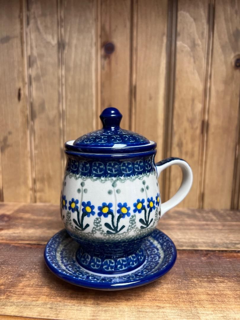 Blue Spring Daisy Mug w/Infuser & Saucer 12 Oz