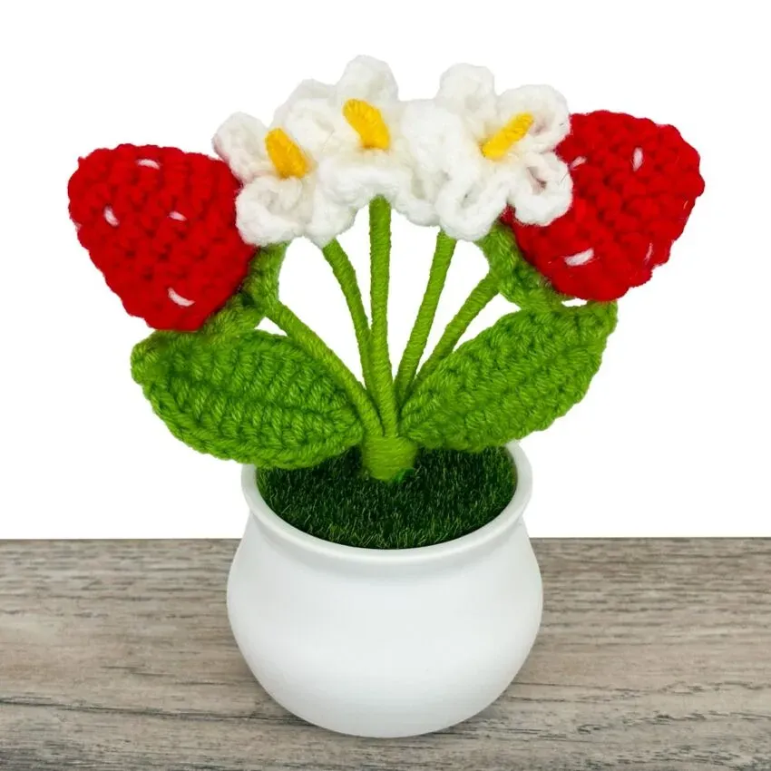 Crochet Strawberry Flowers