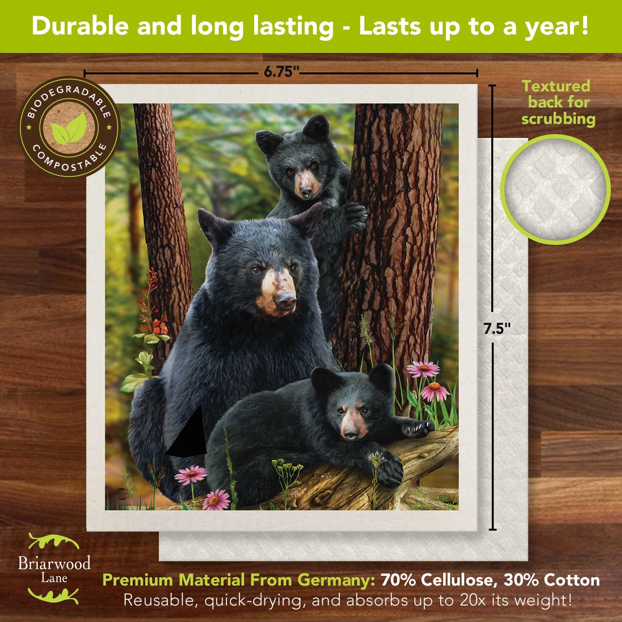 BL Dishcloth Swedish Black Bear Family