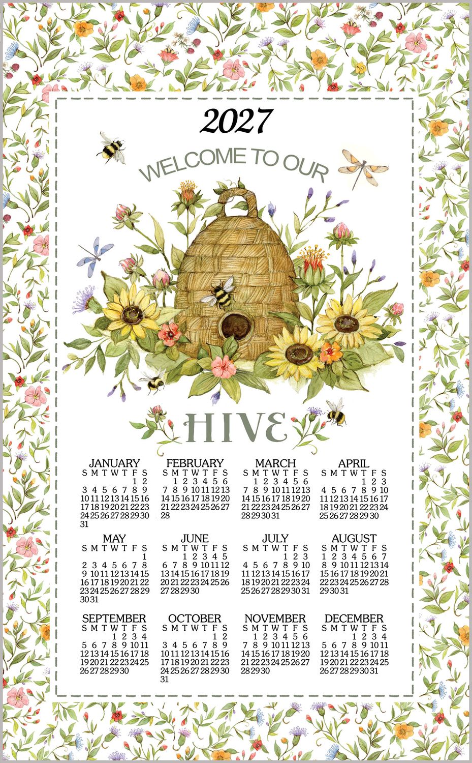 KD Calendar Towel Bee Floral