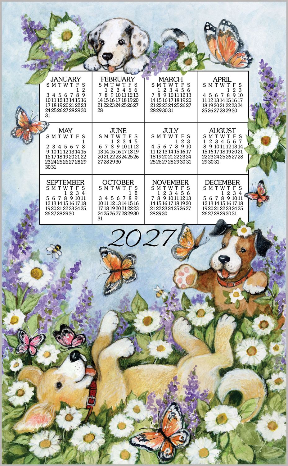 KD Calendar Towel Playful Puppies