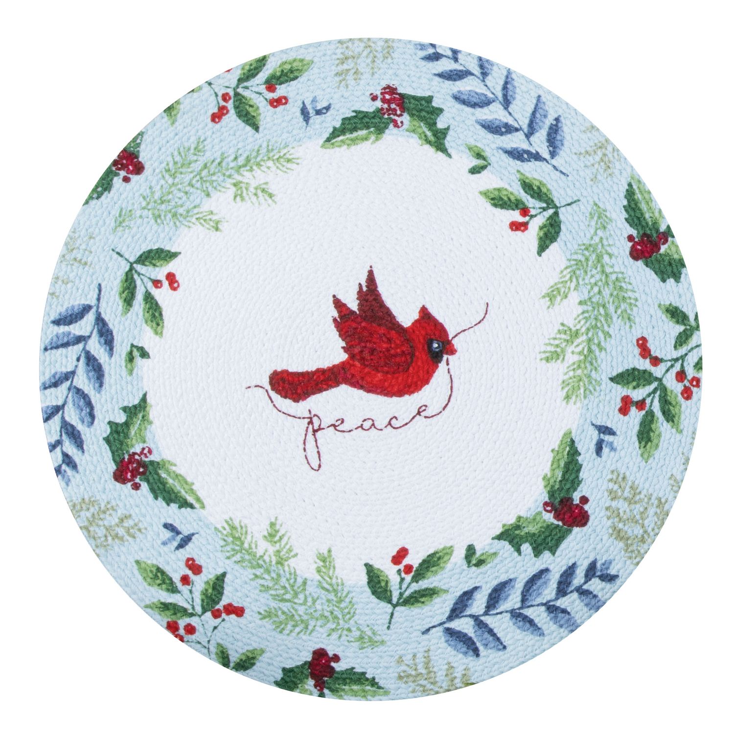 1110 Placemats Winter Blue Cardinal Braided Round 
