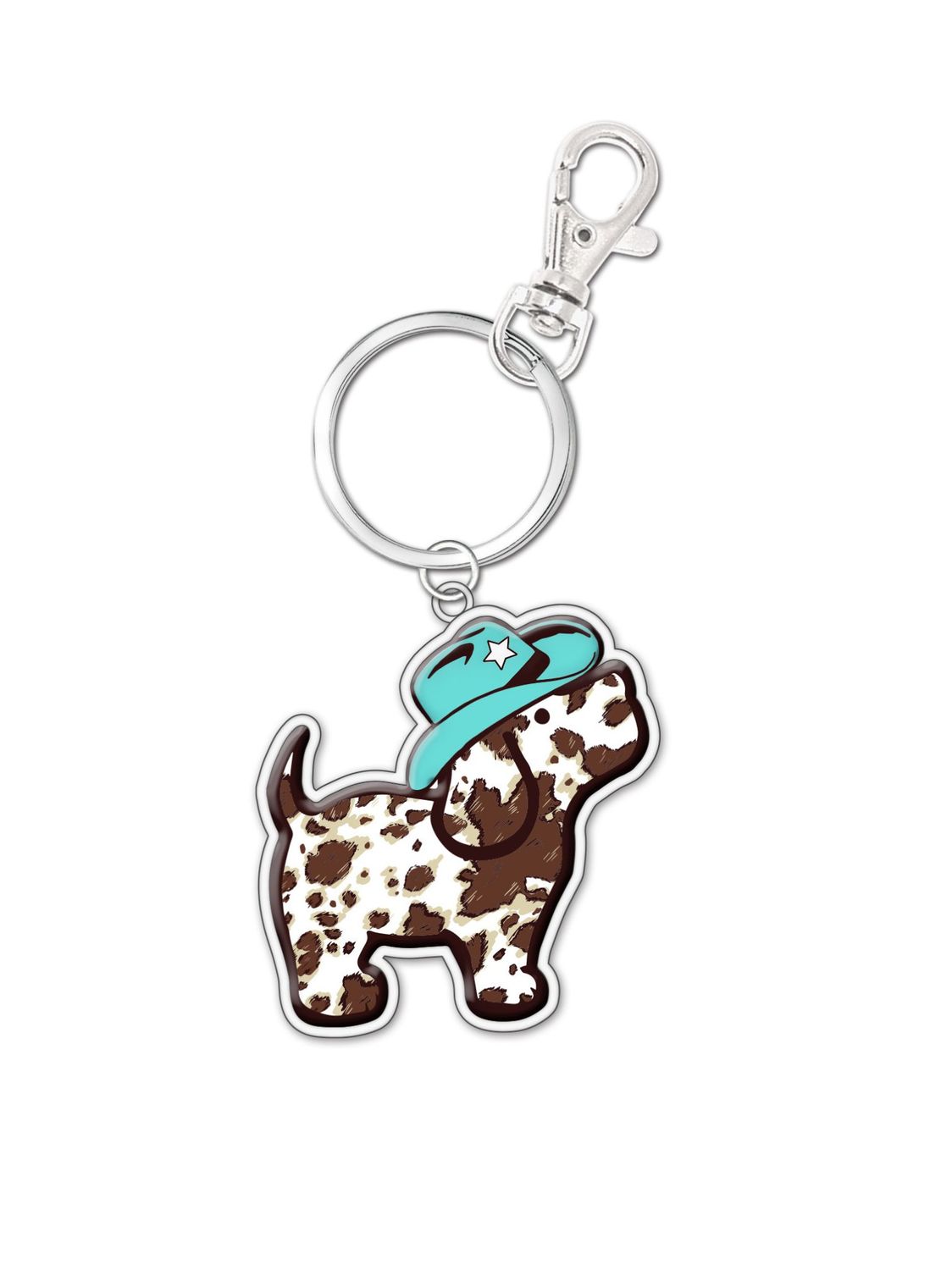 Cow Print Pup Aqua Key Ring 1123 Cow Print Pup Aqua Key Ring 1123